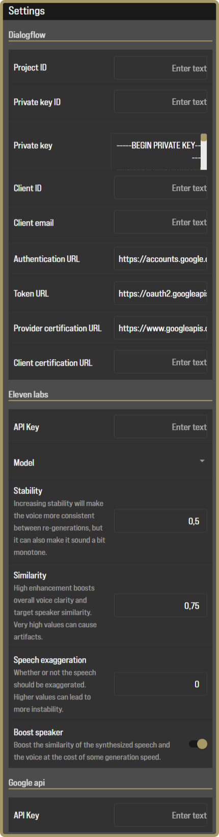 speechprofile settings